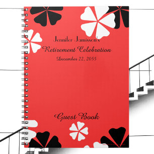 Pensioenpartij Guest Book Red Black White Floral Notitieboek