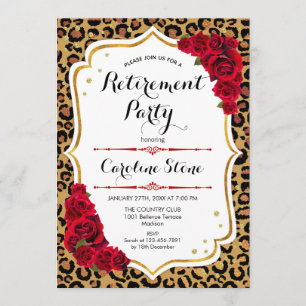 Pensioenpartij - Red Gold Leopard Print Kaart