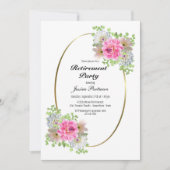 Pensioenpartij roze gouduitnodiging kaart (Voorkant)