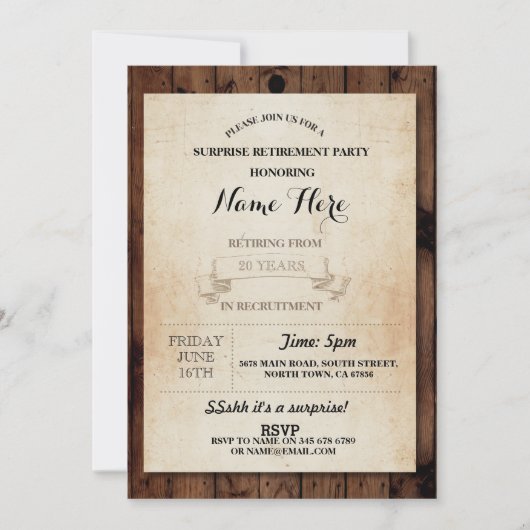 Pensioenpartij  rubberen papier, uitnodiging (Voorkant)