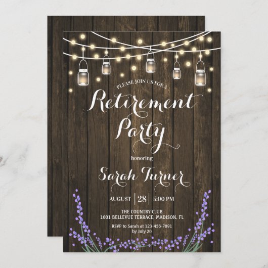 Pensioenpartij - Rustisch hout, lavendel, licht Kaart (Voorkant / Achterkant)