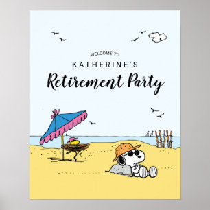 Pensioenpartij Snoopy & Woodstock op het strand Poster