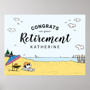 Pensioenpartij Snoopy & Woodstock op het strand Poster