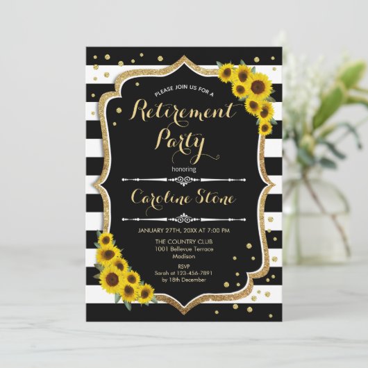 Pensioenpartij - Zonnebloemen, witte strepen Kaart (Staand voorkant)