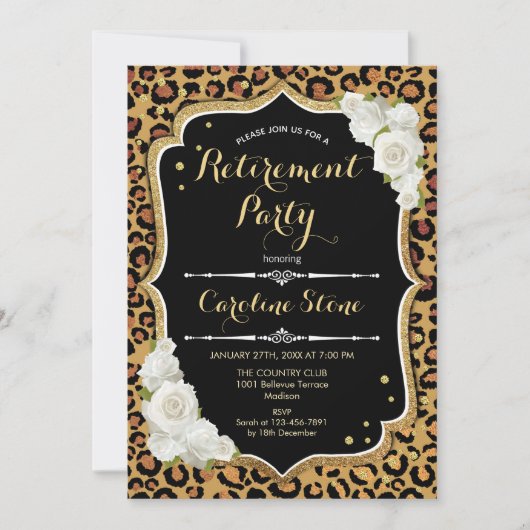 Pensioenpartij - Zwarte Gold Leopard Print Kaart (Voorkant)