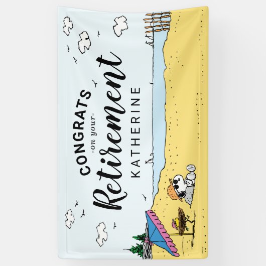 Pensioenuitkering | Snoopy & Woodstock op het stra Spandoek (Verticaal)