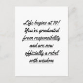 Pensionering begint op 70, 70ste verjaardag briefkaart (Voorkant)