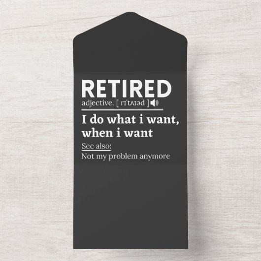 pensionering definitie, grappige pensionering, gep all in one uitnodiging (Binnen)