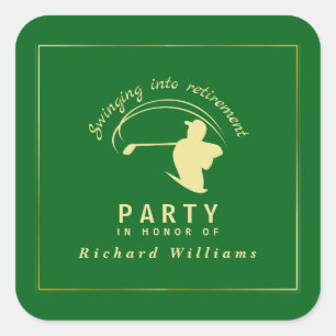 Pensionering Golf Party Classic Groene Gouden Spel Vierkante Sticker