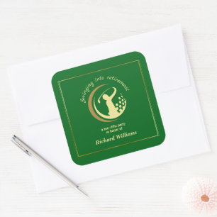 Pensionering Golf Party Classic Groene Gouden Spel Vierkante Sticker