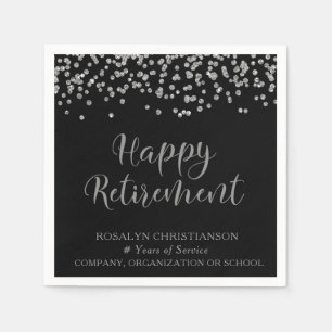 PENSIONERING Handgeschreven Script Silver Confetti Servet