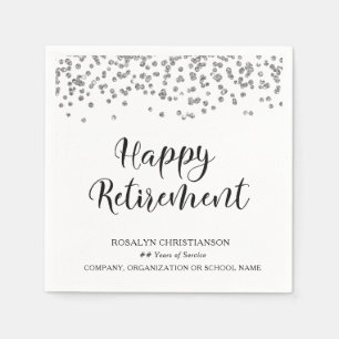 PENSIONERING Handgeschreven Script Silver Confetti Servet
