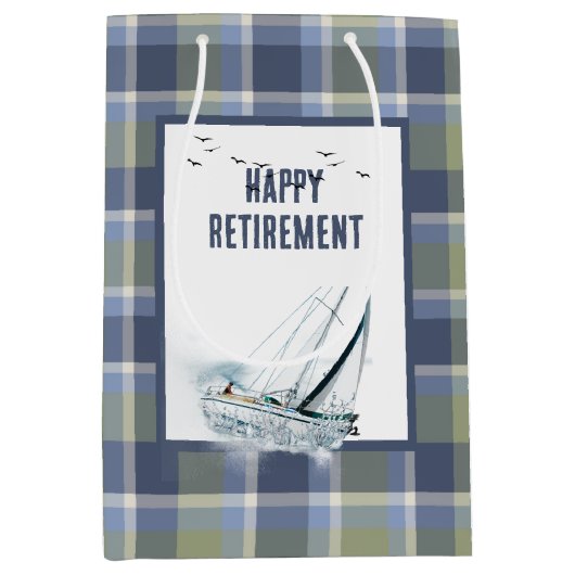 Pensionering Heling Zeilboot op Plaid Medium Cadeauzakje (Voorkant)