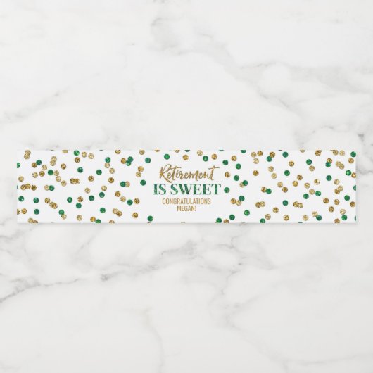 Pensionering is zoet Groen Goud Confetti Waterfles Etiket (Enkel label)