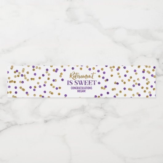 Pensionering is zoete Paarse gouden Confetti Waterfles Etiket (Enkel label)