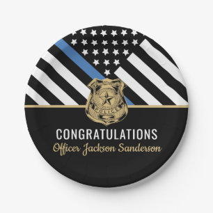 Pensionering politie blauwe lijn vlag gefeliciteer papieren bordje