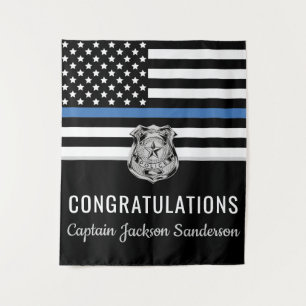 Pensionering politie blauwe lijn vlag gefeliciteer wandkleed