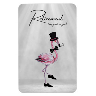 Pensionering staat je goed! Dapper Pink Flamingo Magneet