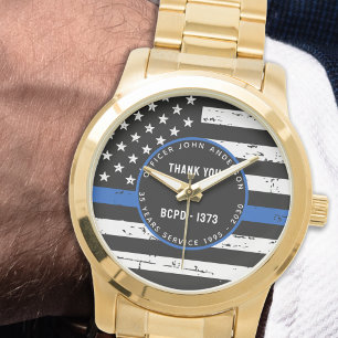Pensionering van politie gepersonaliseerd in blauw horloge
