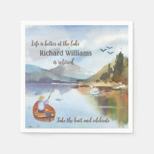 Pensionering vissen aan de waterverf van het meer servet