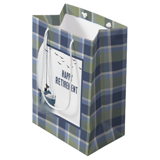Pensionering zeilboot op Plaid Medium Cadeauzakje (Voorkant Gekanteld)