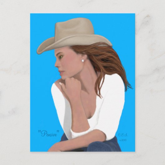 "Pensive" Cowgirl Briefkaart (Voorkant)