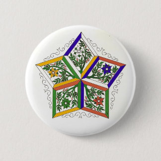Penta-ster in bloemen ronde button 5,7 cm