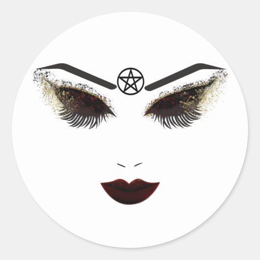 Pentacle Beauty Face Lashes & Dark Lips Makeup Ronde Sticker (Voorkant)