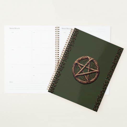 Pentacle de brindille de bois vert olive Wiccan (Devant avec enveloppe)