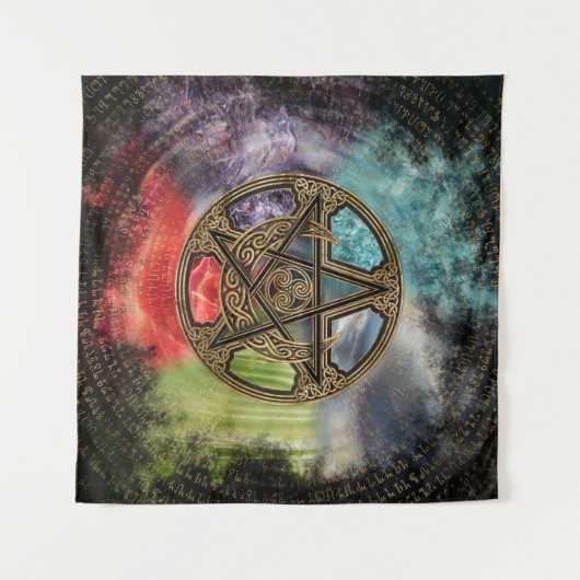 Pentacle Elemental Triskelion Moon Ornament Wandkleed (Voorkant (horizontaal))