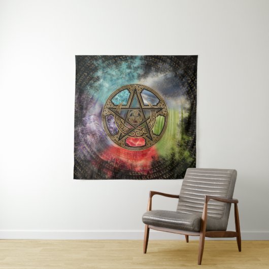 Pentacle Elemental Triskelion Moon Ornament Wandkleed (In situ)