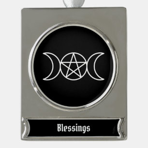 Pentacle Triple Moon Godin Verzilverd Banner Ornament
