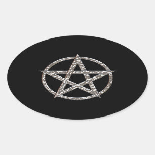 Pentagram gehamerd chroom ovale Sticker