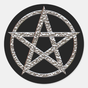 Pentagram gehamerd chroom ronde Sticker