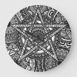 Pentagram Mandala WaClock - zwart-wit design Grote Klok
