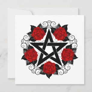 Pentagram met rode rozen aankondiging