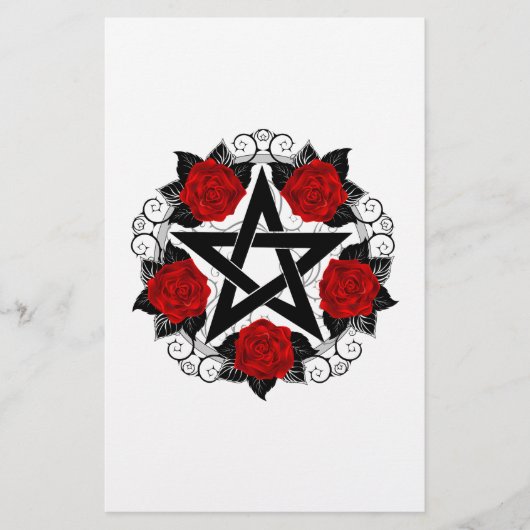 Pentagram met rode rozen briefpapier (Voorkant)