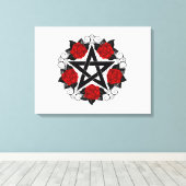 Pentagram met rode rozen canvas afdruk (Insitu (Houten vloer))