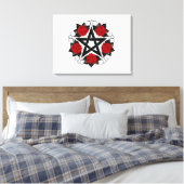 Pentagram met rode rozen canvas afdruk (Insitu (Slaapkamer))