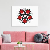 Pentagram met rode rozen canvas afdruk (Insitu (Woonkamer))