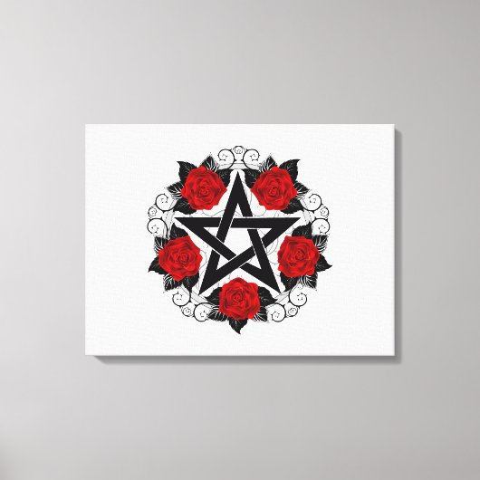 Pentagram met rode rozen canvas afdruk (Voorkant)