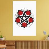 Pentagram met rode rozen canvas afdruk (Insitu (Woonkamer))