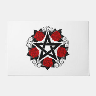 Pentagram met rode rozen deurmat