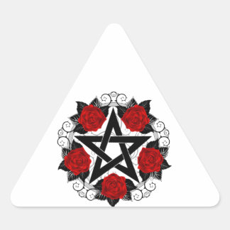 Pentagram met rode rozen driehoek sticker