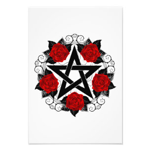 Pentagram met rode rozen foto afdruk