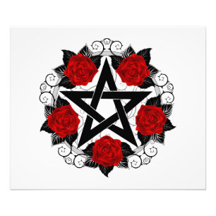 Pentagram met rode rozen foto afdruk