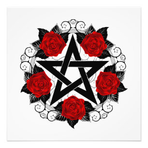 Pentagram met rode rozen foto afdruk