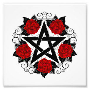Pentagram met rode rozen foto afdruk