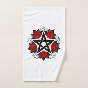 Pentagram met rode rozen handdoek