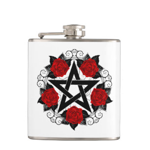 Pentagram met rode rozen heupfles